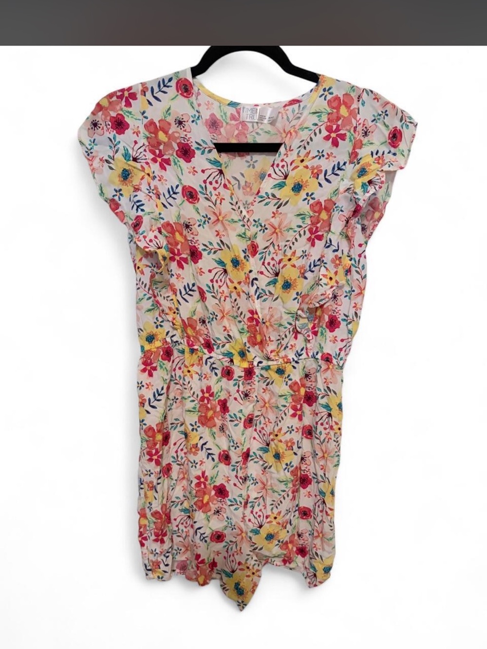 Time and Tru Floral Romper in Orange, Yellow and Blue